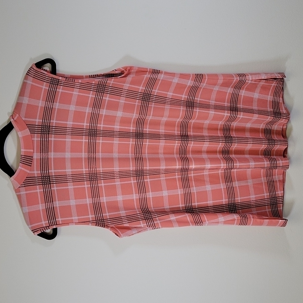 Alex Marie gingham mock turtleneck sleeveless Blouse pink coral  L - Picture 5 of 5